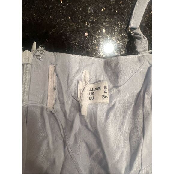 Princess Polly Molina Mini Dress-Light Blue Ruffle Fringe Spaghetti Strap size 4 - Picture 7 of 7